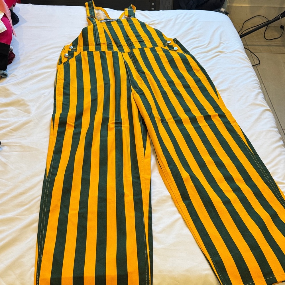 Striped Wide Leg Jumpsuit - Green and Yellow